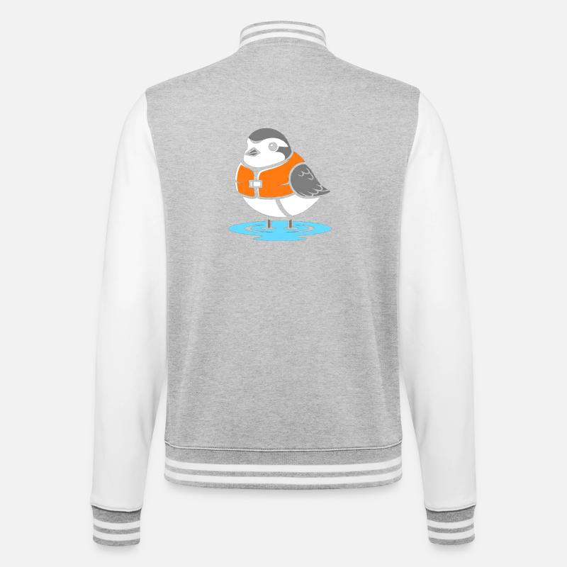 Bird with Life Jacket Cartoon - College Sweat Jacket - heather grey/white