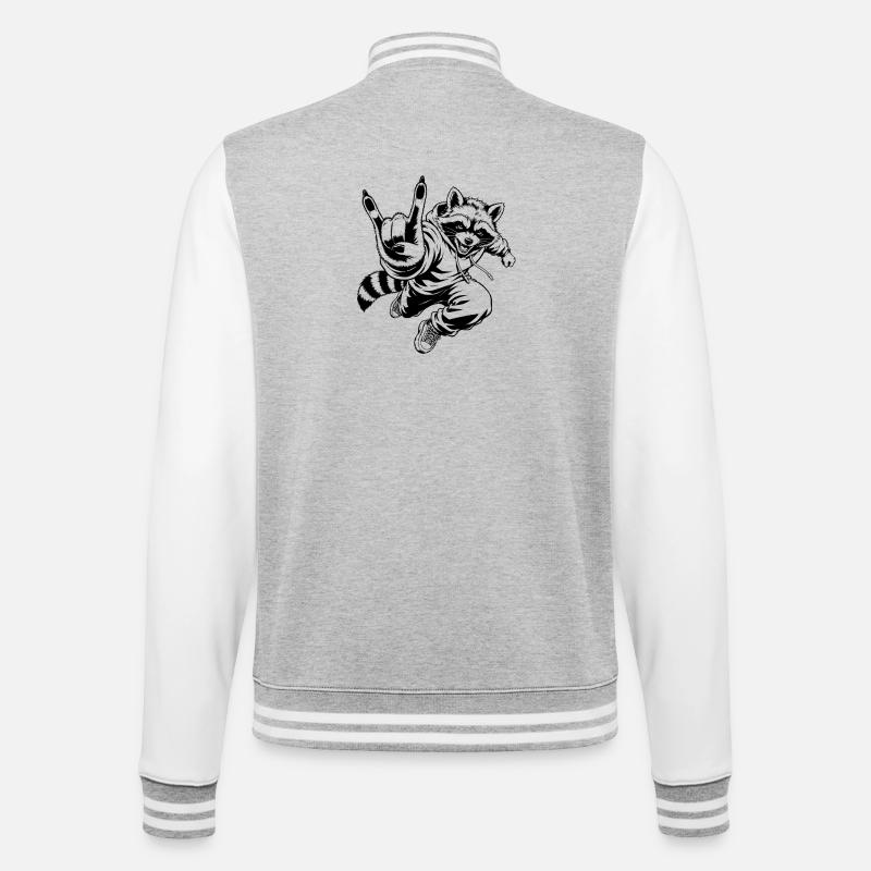 Rockender Waschbär mit Pommesgabel - College-Sweatjacke - Grau meliert/Weiß