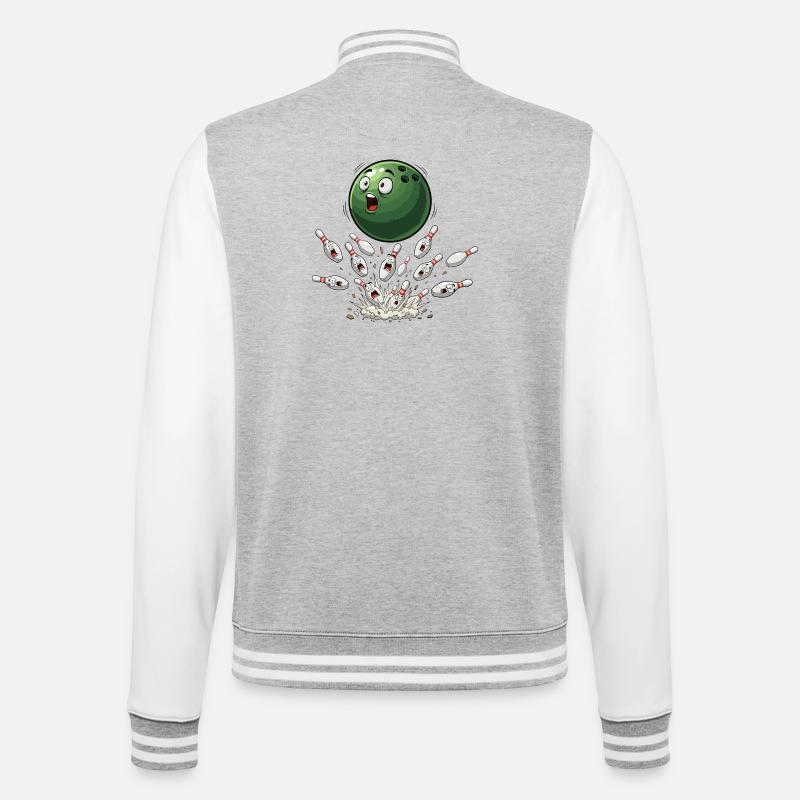 Green bowling ball hits pins - College Sweat Jacket - heather grey/white