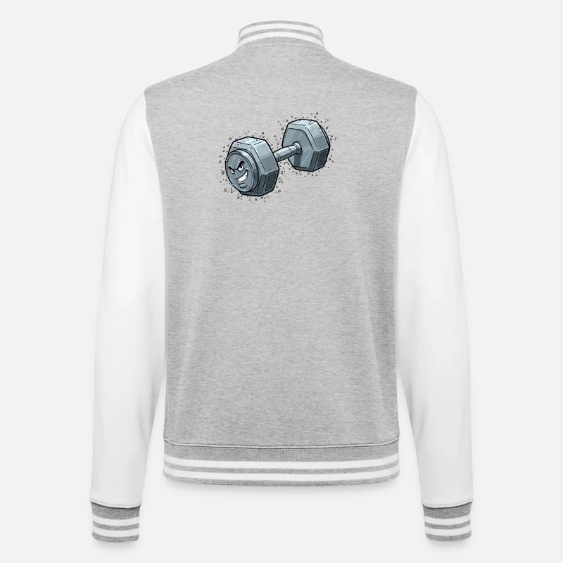 Angry Dumbbell Cartoon - College Sweat Jacket - heather grey/white