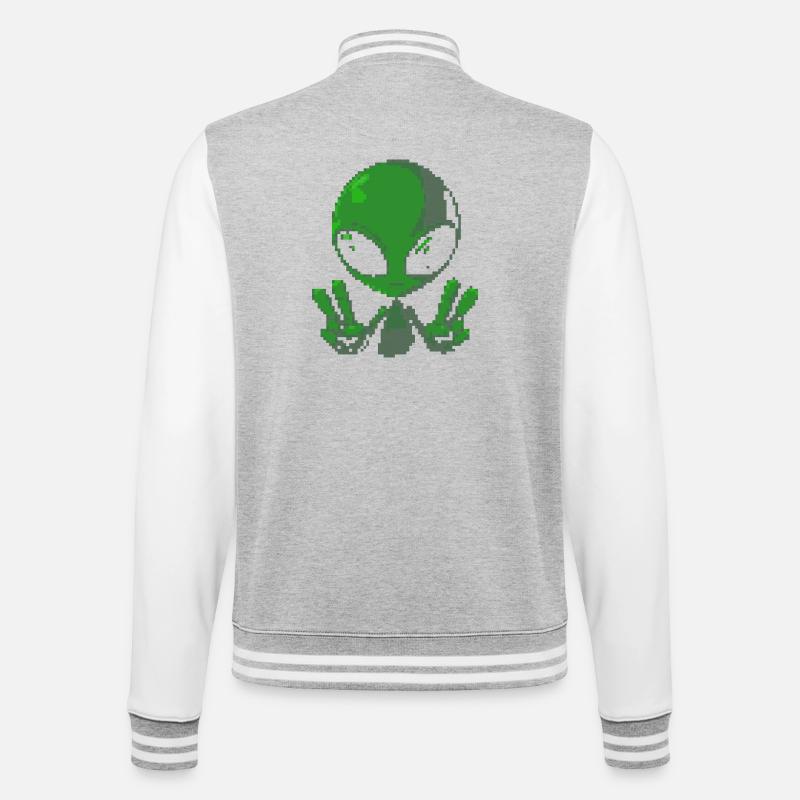 Signe de paix extraterrestre Pixel Green - Veste Teddy - gris chiné / blanc
