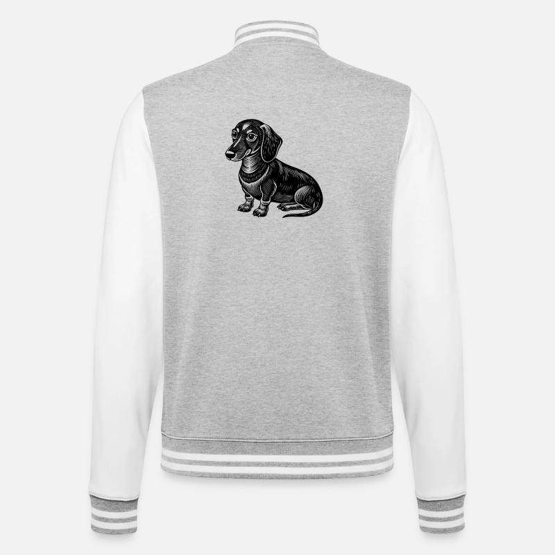 Dackel sitzt - College-Sweatjacke - Grau meliert/Weiß