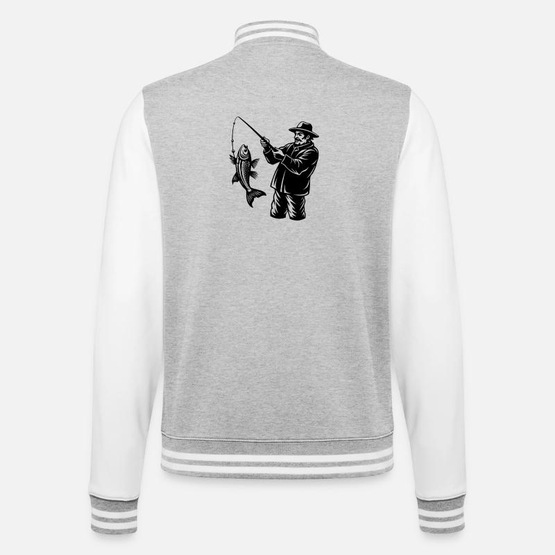 Fischer fing einen Fisch - College-Sweatjacke - Grau meliert/Weiß