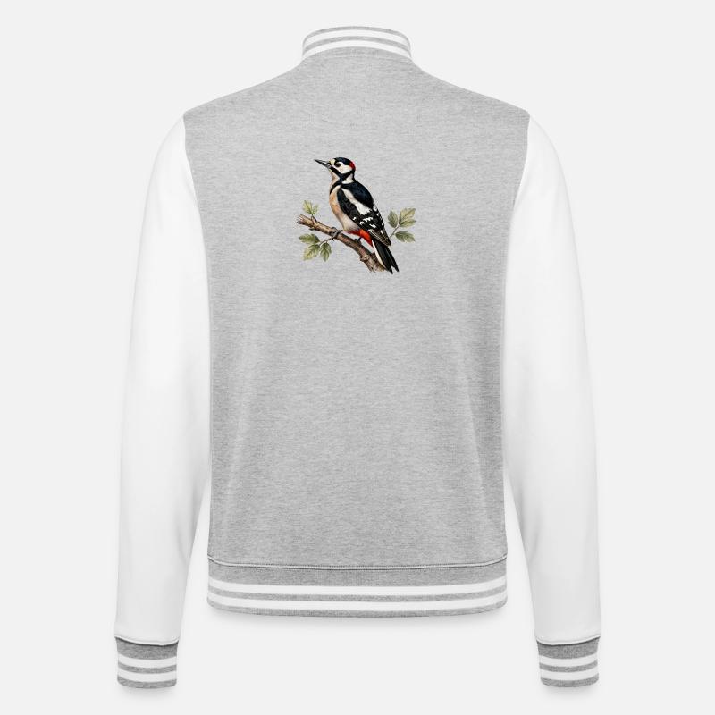 Großer Specht am Ast - College-Sweatjacke - Grau meliert/Weiß