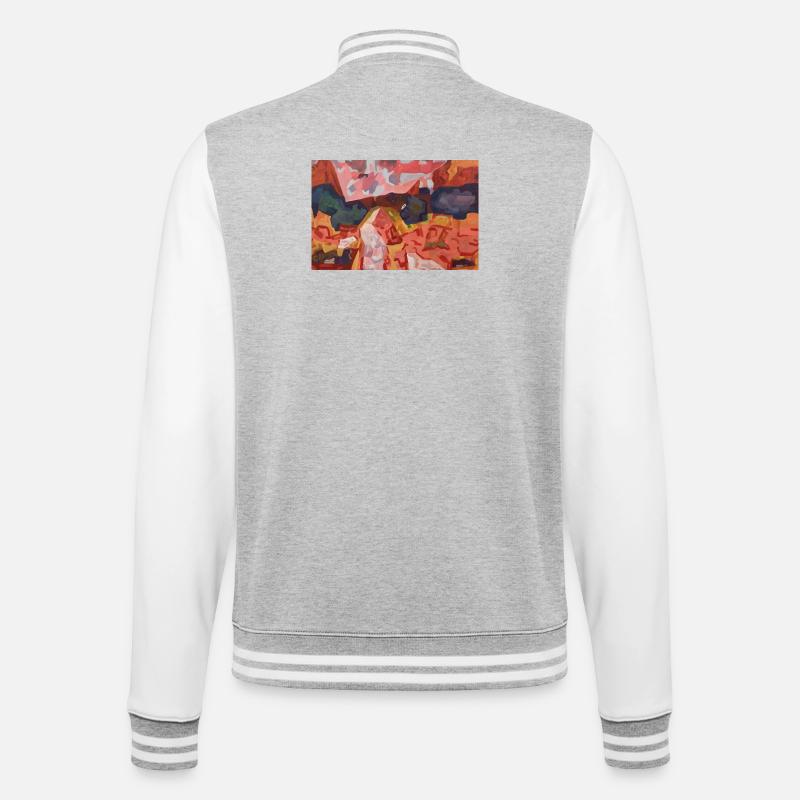 Abstraktes Farbfeuer - College-Sweatjacke - Grau meliert/Weiß