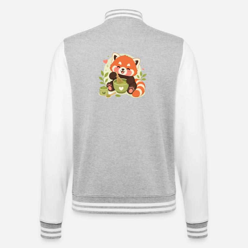 Red Panda Matcha Love - College Sweat Jacket - heather grey/white
