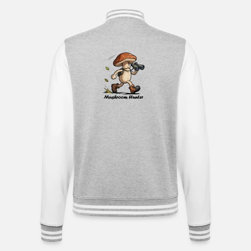 Mushroom with binoculars, mushroom hunter - College Sweat Jacket - heather grey/white