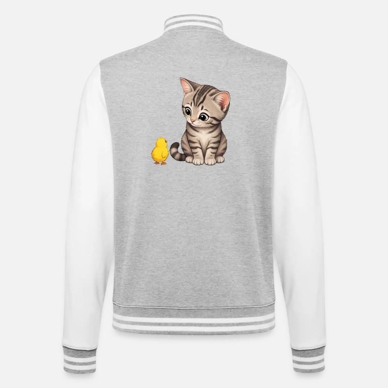 Kitten with chicks - College Sweat Jacket - heather grey/white
