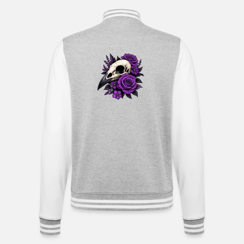 Violettes Schädel Rosen Design - College-Sweatjacke - Grau meliert/Weiß