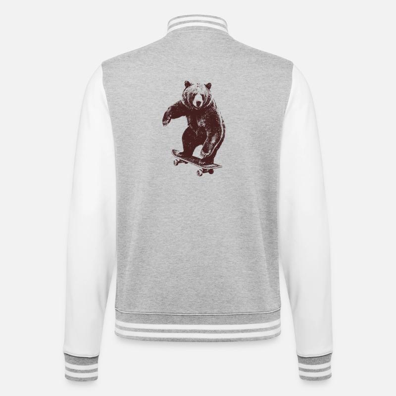 Skating Bear - College Sweat Jacket - heather grey/white