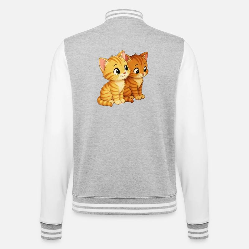 Kätzchen sitzen nebeneiander - College-Sweatjacke - Grau meliert/Weiß