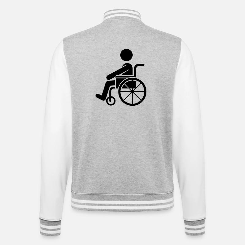 Mann im Rollstuhl - College-Sweatjacke - Grau meliert/Weiß