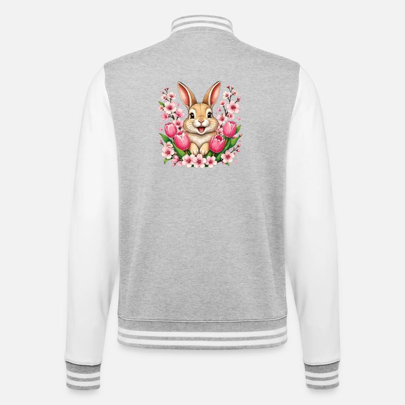 Spring bunny with flowers - College Sweat Jacket - heather grey/white