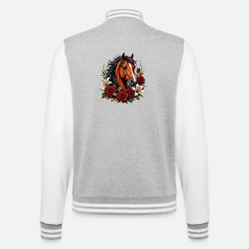 Horse face with rose frame - College Sweat Jacket - heather grey/white