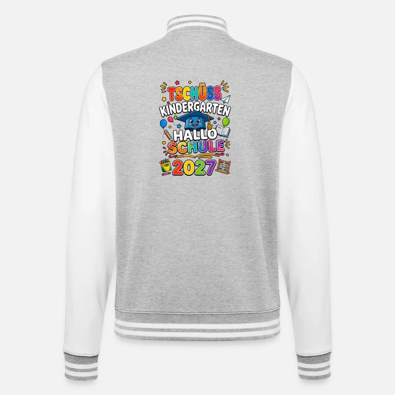 Tschüss Kindergarten Hallo Schule 2027 - College-Sweatjacke - Grau meliert/Weiß