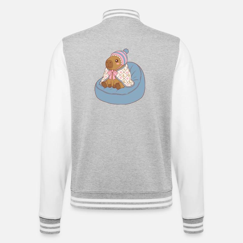 Cuddle Capybara Moonstar-Decke – Kawaii-Design - College-Sweatjacke - Grau meliert/Weiß