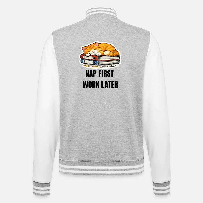 NAP FIRST WORK LATER - College-Sweatjacke - Grau meliert/Weiß