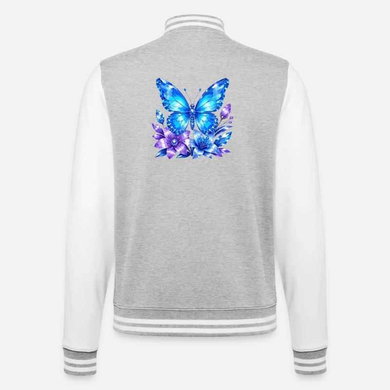 Blauer Schmetterling mit Lavendelblüten - College-Sweatjacke - Grau meliert/Weiß