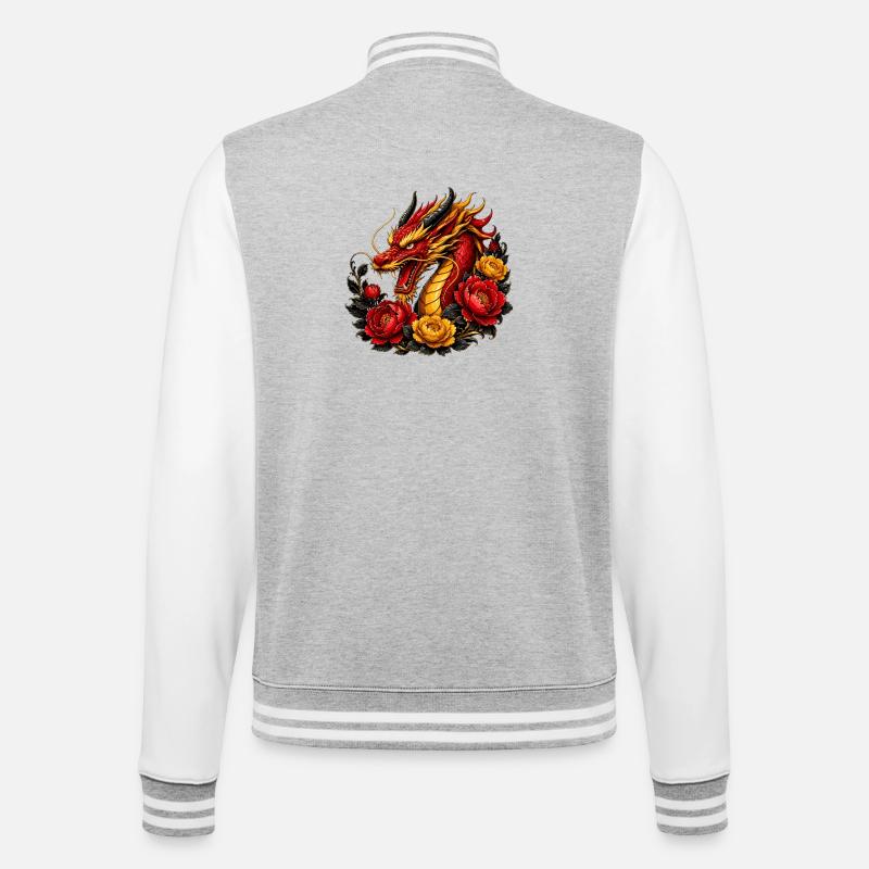 Flame Dragon and Roses - College Sweat Jacket - heather grey/white