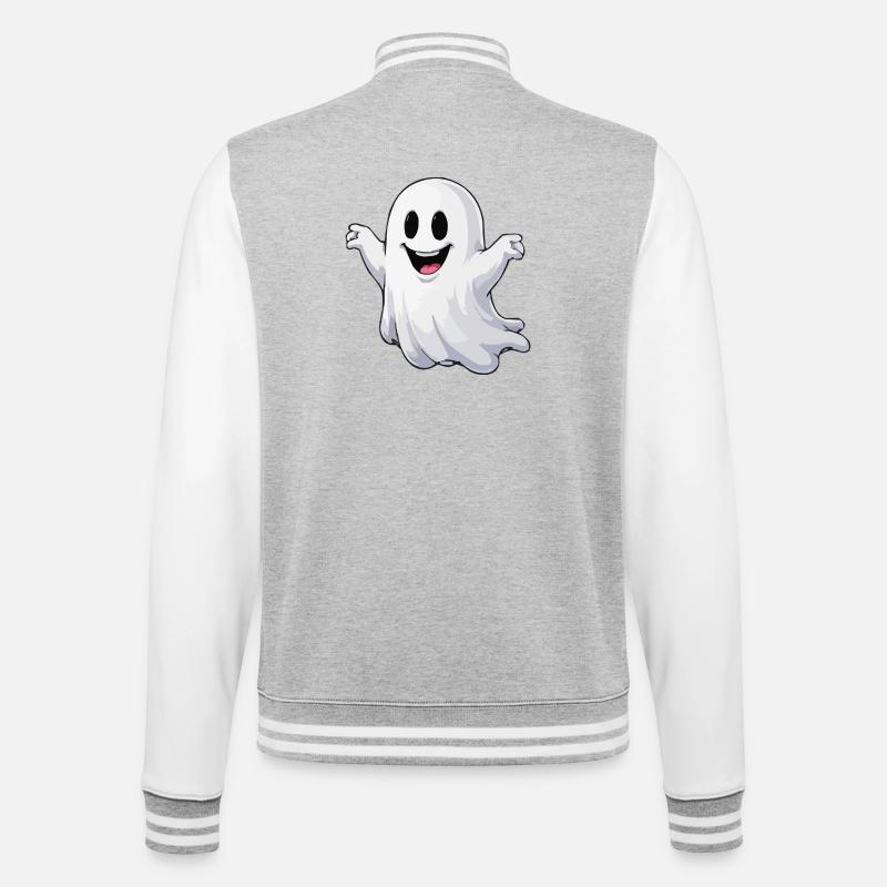Cheerful Cartoon Ghost - College Sweat Jacket - heather grey/white