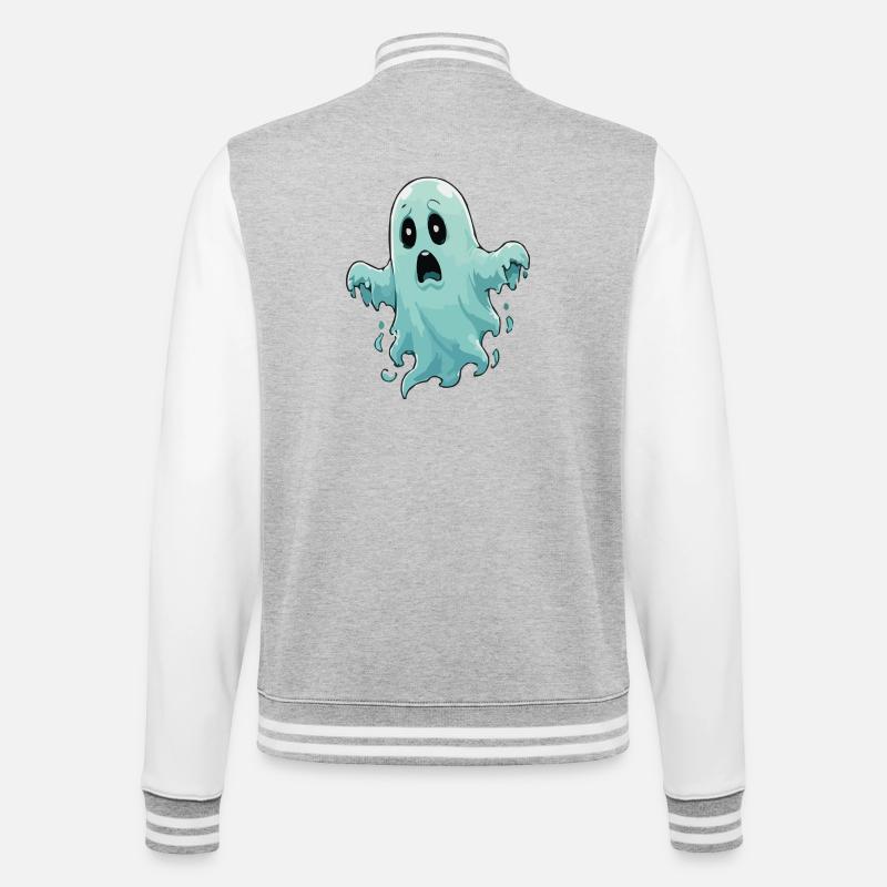 Blauer Schreckgeist Illustration - College-Sweatjacke - Grau meliert/Weiß