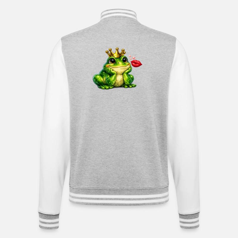 Kronfrosch-Kuss-Design - College-Sweatjacke - Grau meliert/Weiß