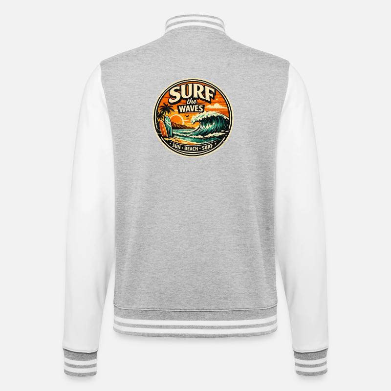 Surf the Waves - College-Sweatjacke - Grau meliert/Weiß