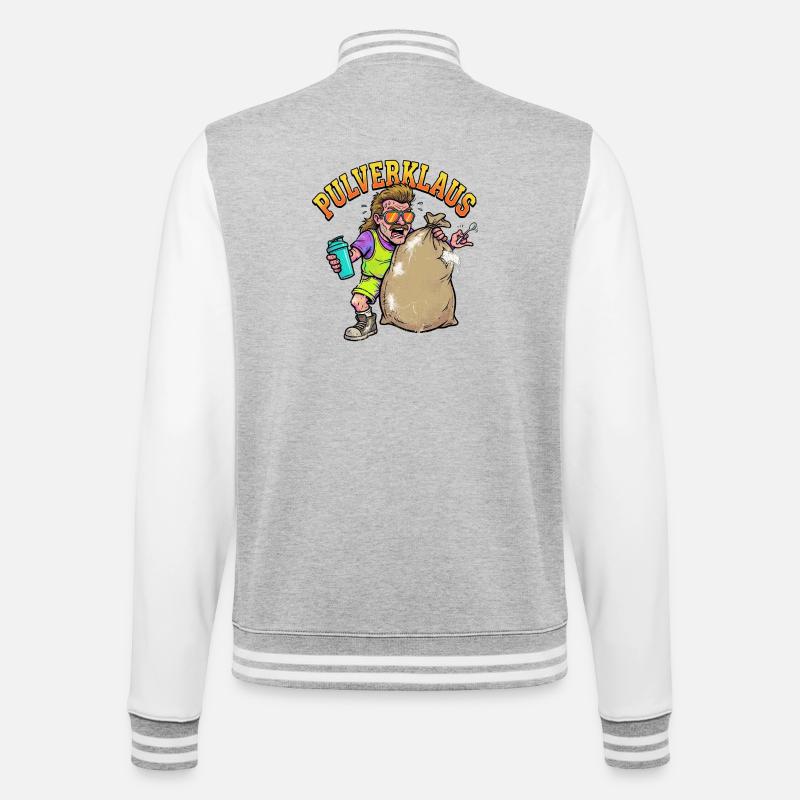 Pulverklaus: Protein oder Zauberpulver Gym - College-Sweatjacke - Grau meliert/Weiß