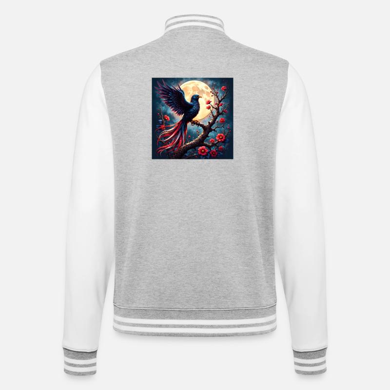 Blue Phoenix Under Full Moon - College Sweat Jacket - heather grey/white