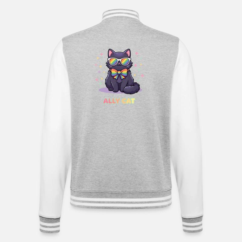 Pride Month LGBTQ - Ally Cat - College Sweat Jacket - heather grey/white