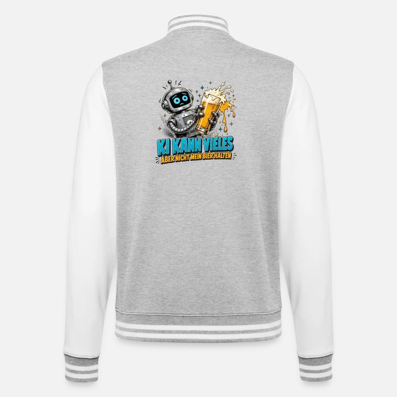 Roboter Bier Spruch - College-Sweatjacke - Grau meliert/Weiß