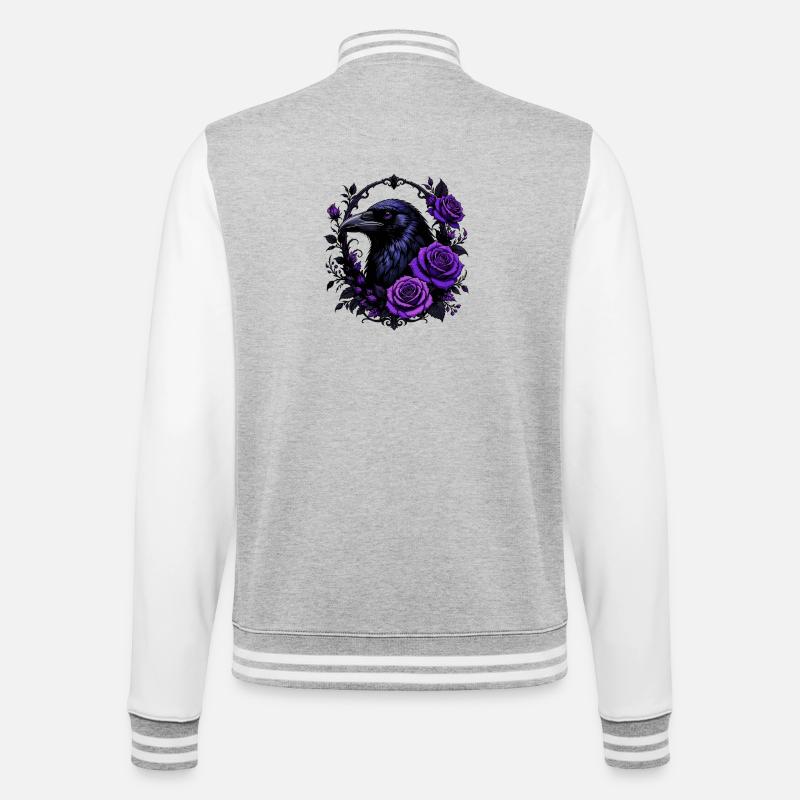 Night crow with violet roses - College Sweat Jacket - heather grey/white