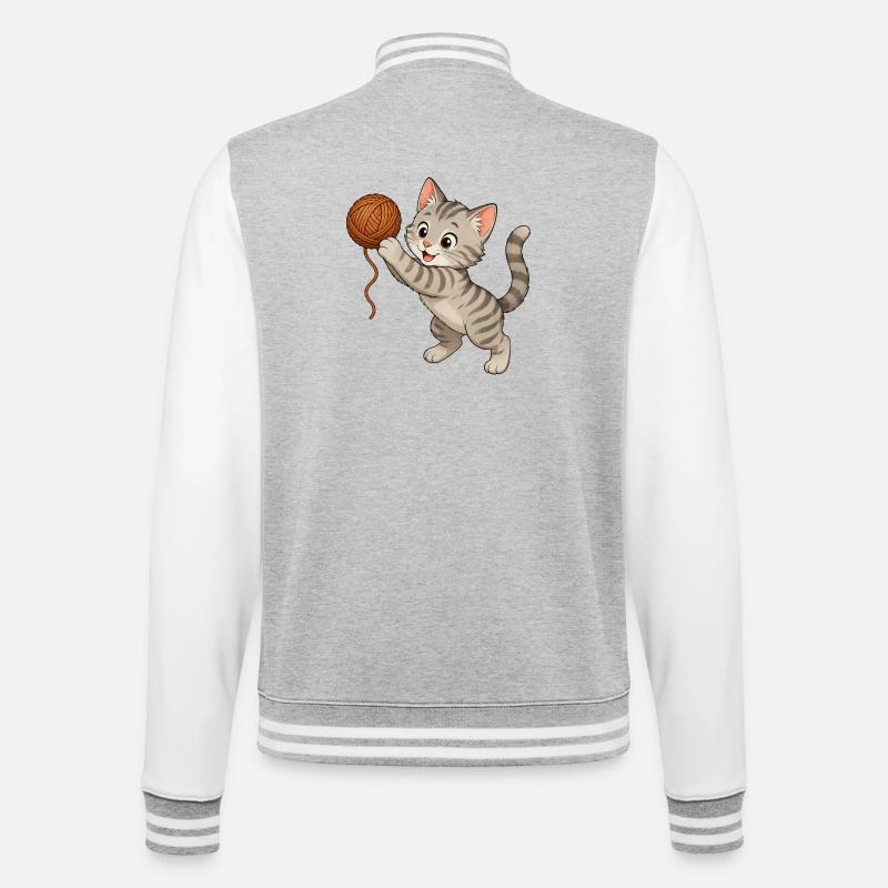 Kätzchen mit Wolle - College-Sweatjacke - Grau meliert/Weiß