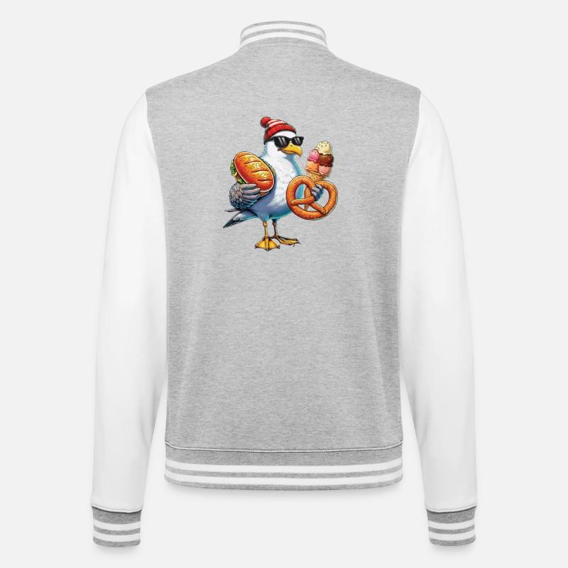 Möwe Brezel Eiscreme - College-Sweatjacke - Grau meliert/Weiß