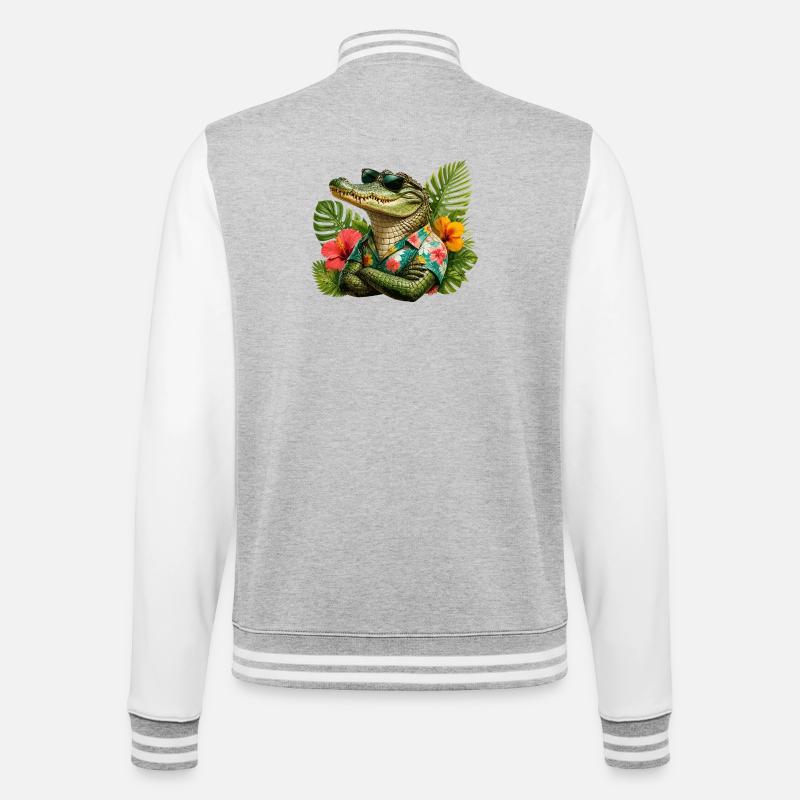 Alligator Hawaii-Look - College-Sweatjacke - Grau meliert/Weiß