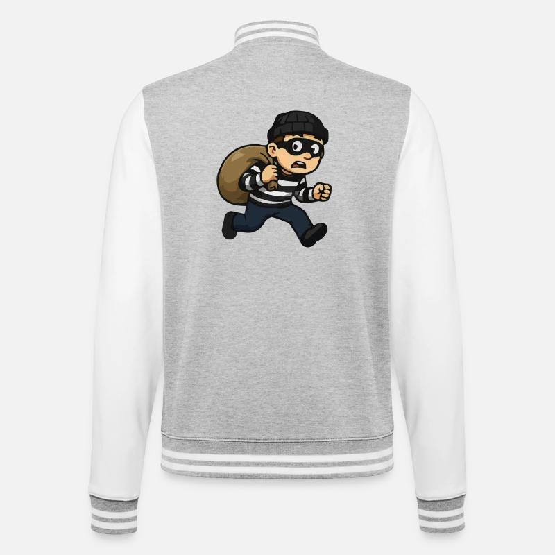 Cartoon-Dieb mit Maske und Beutel - College-Sweatjacke - Grau meliert/Weiß