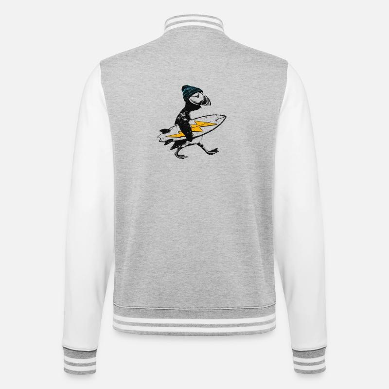 Petit macareux surfeur - Veste Teddy - gris chiné / blanc