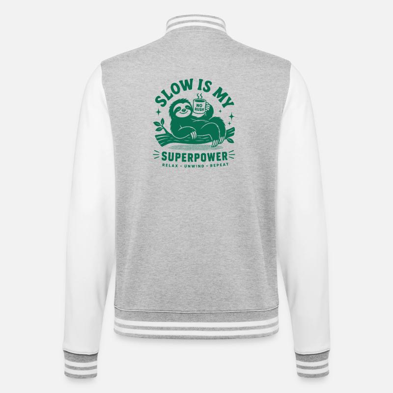 Slow Is My Superpower Sloth - College-Sweatjacke - Grau meliert/Weiß