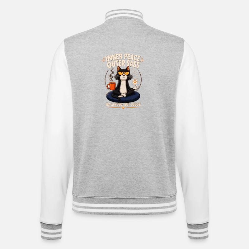 Innerer Frieden Äußere Frechheitskatze - College-Sweatjacke - Grau meliert/Weiß