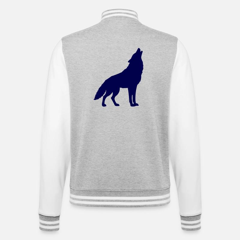 Midnight Blue Wolf Silhouette - College Sweat Jacket - heather grey/white
