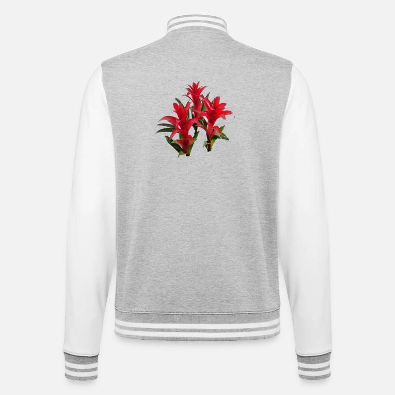 Vibrant_Red_Bromeliads - Veste Teddy - gris chiné / blanc