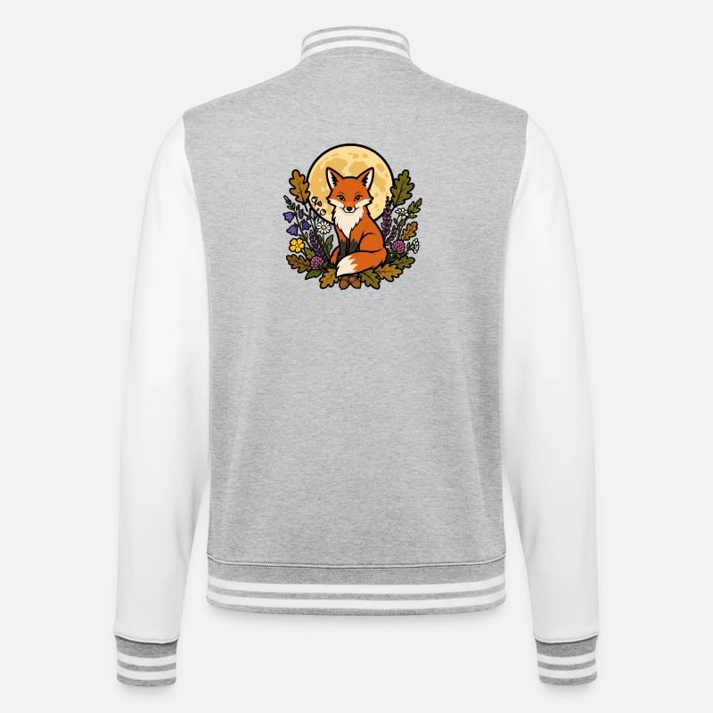 Fox under full flowery moon - College Sweat Jacket - heather grey/white
