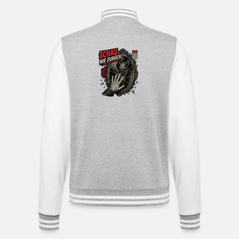 Daemon im Spiegel - College-Sweatjacke - Grau meliert/Weiß