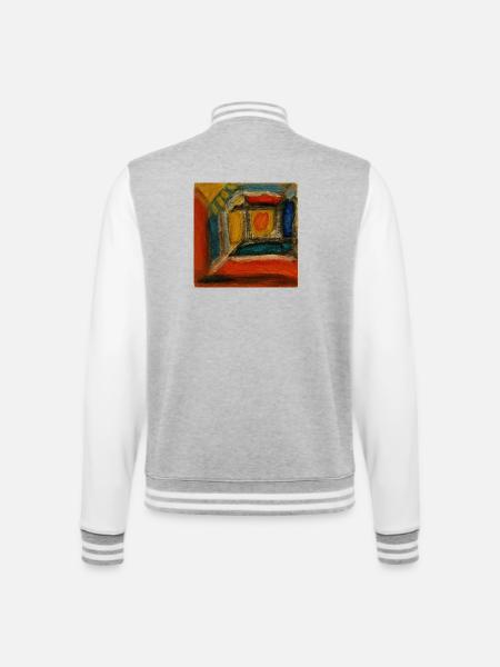 Farbiges Innenraum-Fragment - College-Sweatjacke - Grau meliert/Weiß