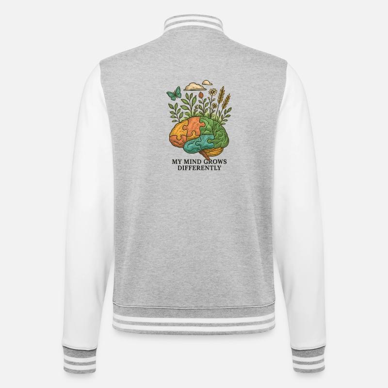 Gehirn wächst anders - College-Sweatjacke - Grau meliert/Weiß