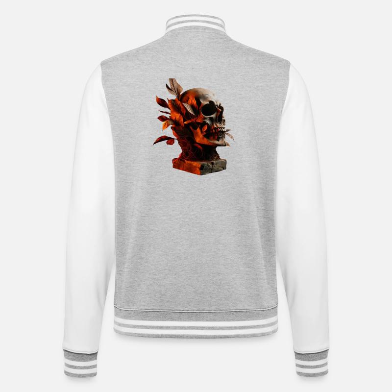 Crâne d’automne avec feuillage - Veste Teddy - gris chiné / blanc