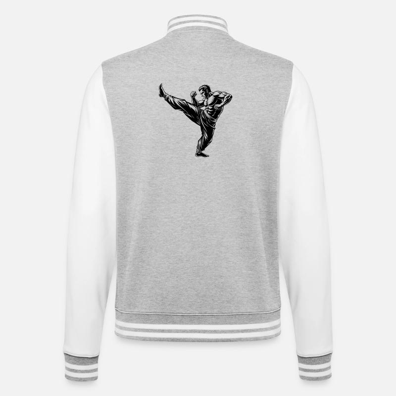 Fighter Kick - College-Sweatjacke - Grau meliert/Weiß