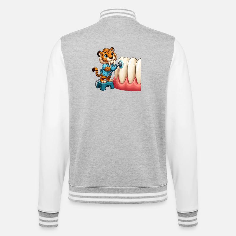 Tiger Brushing Teeth Cartoon - College Sweat Jacket - heather grey/white