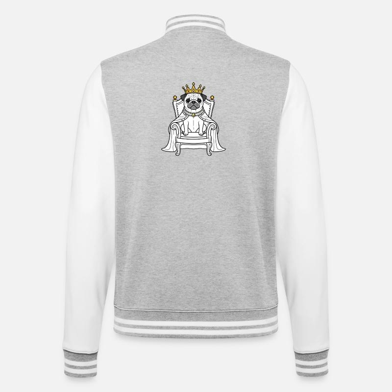 Royal Pug on Throne - College Sweat Jacket - heather grey/white