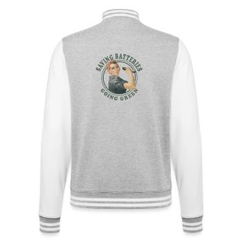 Retro Powerfrau Batterien Go Green Gurke - College-Sweatjacke - Grau meliert/Weiß - Hinten - Marisol (170cm)